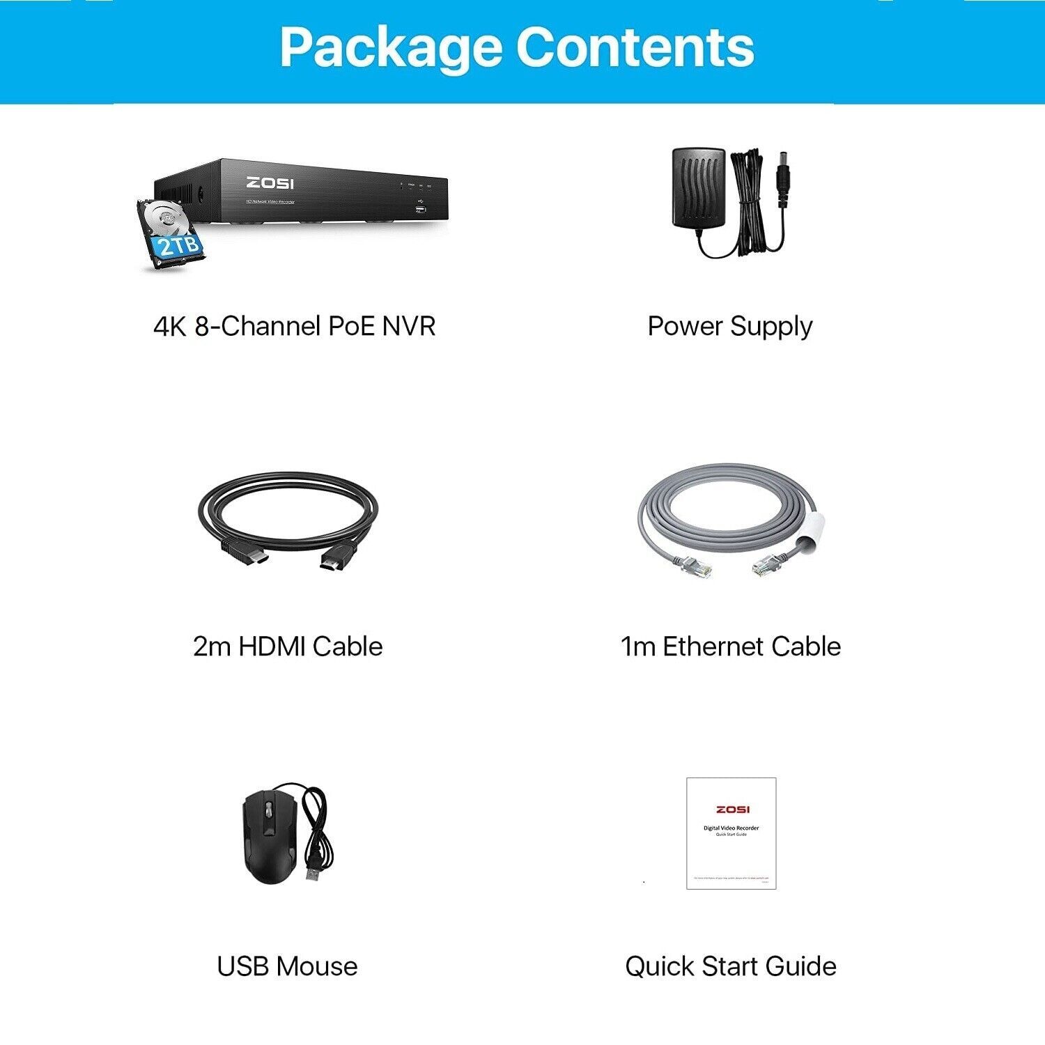 ZOSI 4K 8 Channel CCTV POE NVR Network 24/7 Video Recorder with 2TB Hard Drive