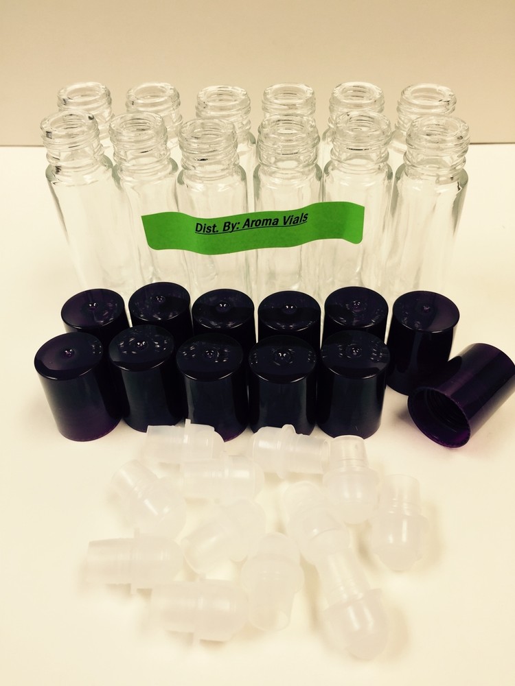576 Bottles [CASE] PLAIN 1/3 oz 10ml CLEAR Glass Roll on With BLACK Cap & Roller
