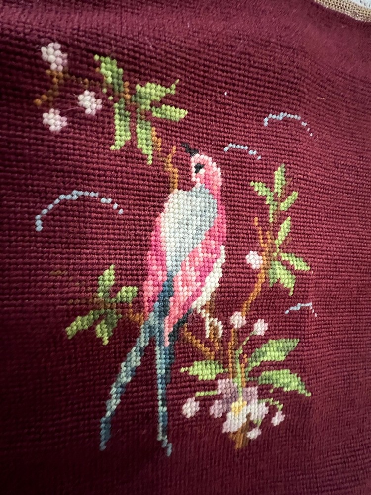 Vintage Needlework Bird Pillow Top 15 x 13"