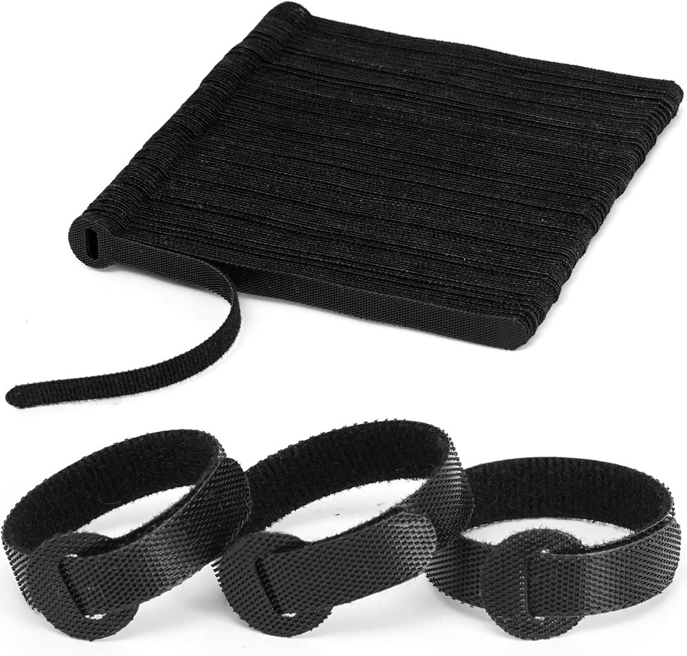 Black T-Shaped Cable Straps 12x150mm Self-Adhesive Hook Loop Wire Cord Organizer