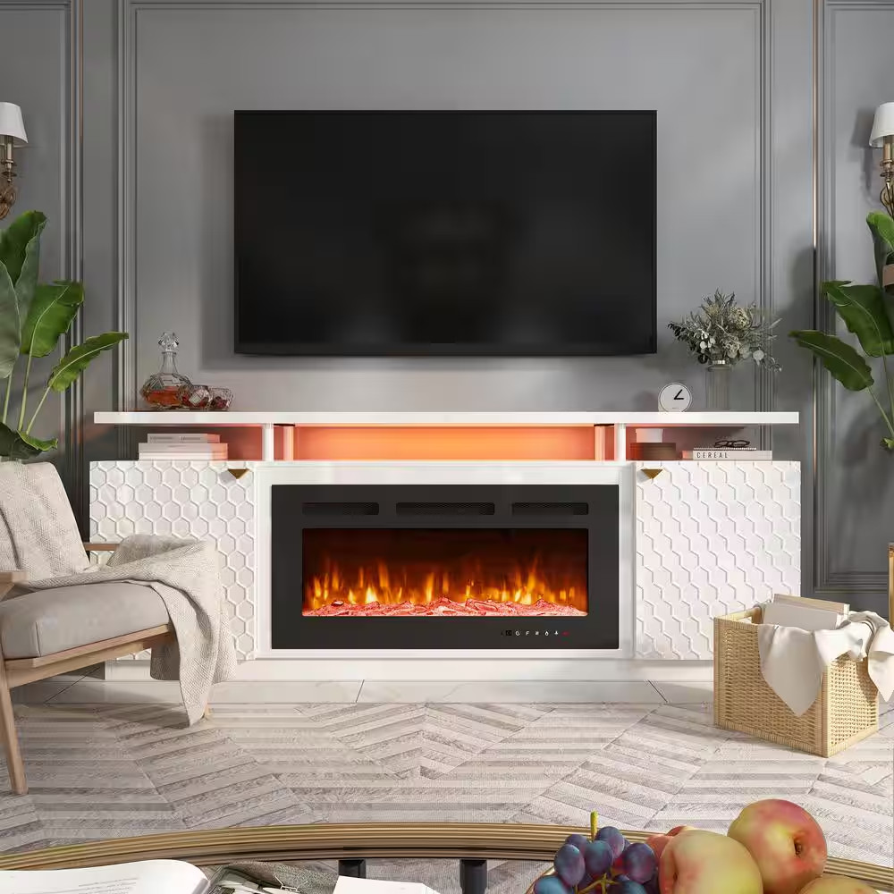 36 In. Direct Vent Electric Fireplace Insert with Remote Control and LED Strip