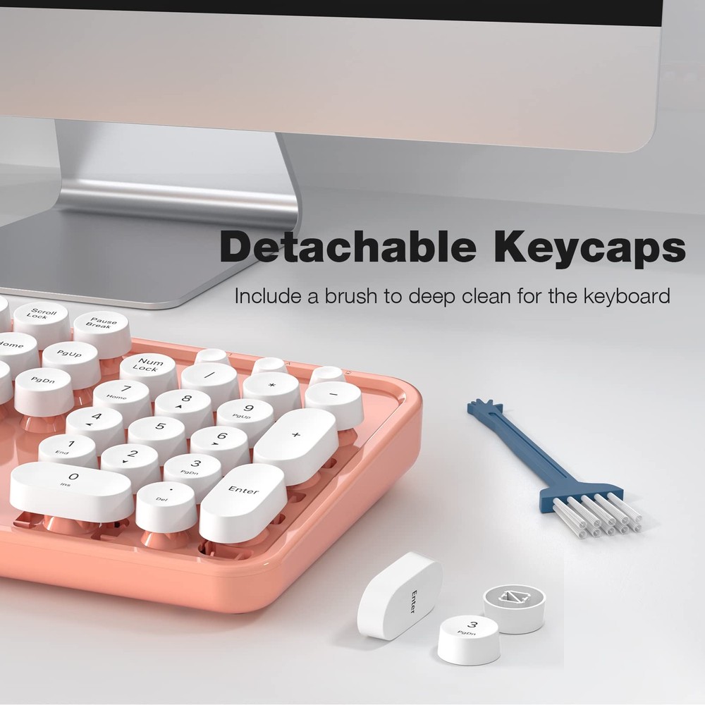 Wireless Keyboard Mouse Combo Full Size 2.4G Typewriter Retro Light Orange