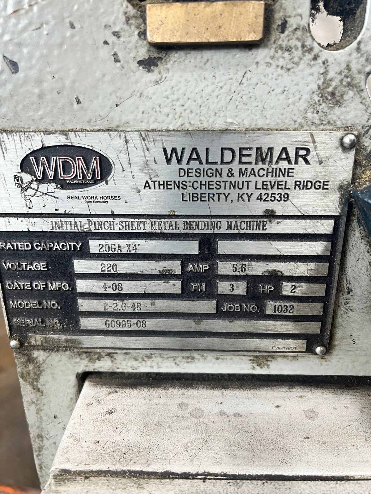 USED WDM MODEL B-2.6-48 4' X 20 GAUGE 3-ROLL INITAL PINCH PLATE ROLL
