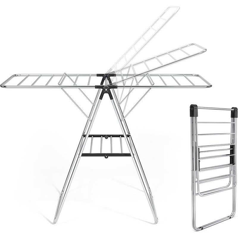 Clothes Drying Rack Clothing with Height-Adjustable Foldable Gullwings Laundry