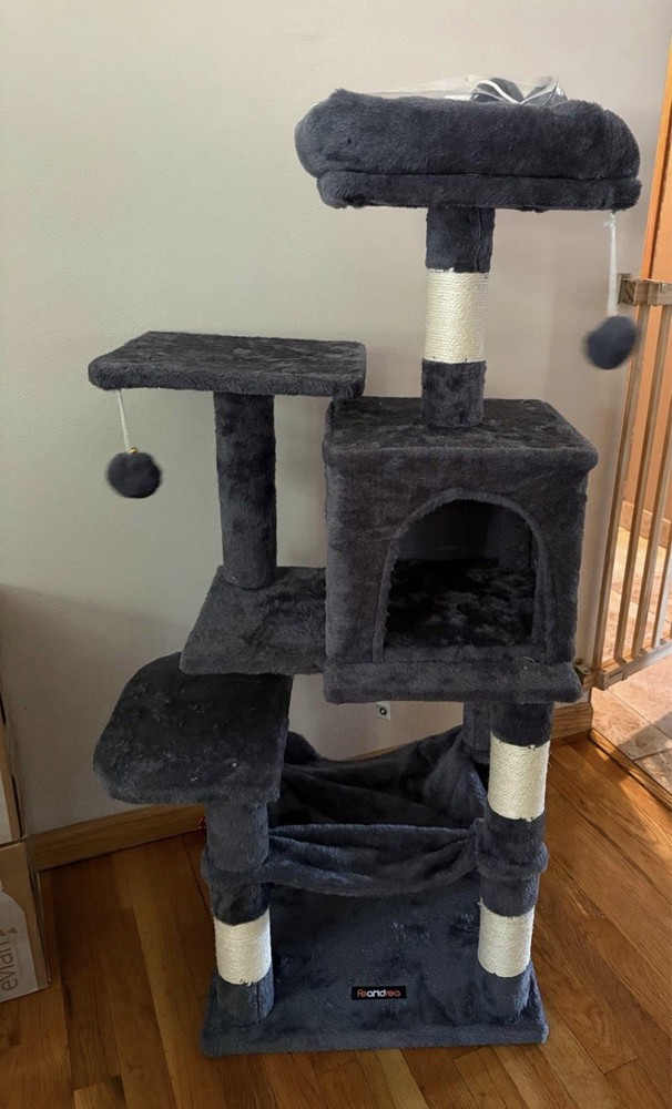 Cat Tree Tower 44" Large Playing Scratcher with Dark Gray Post