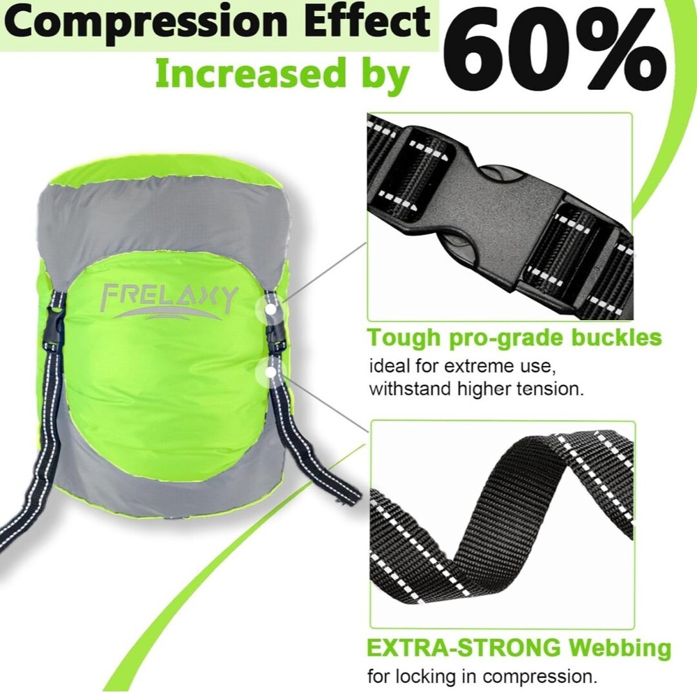 Frelaxy Compression Sack, 40% More Storage! Large, Neon Green