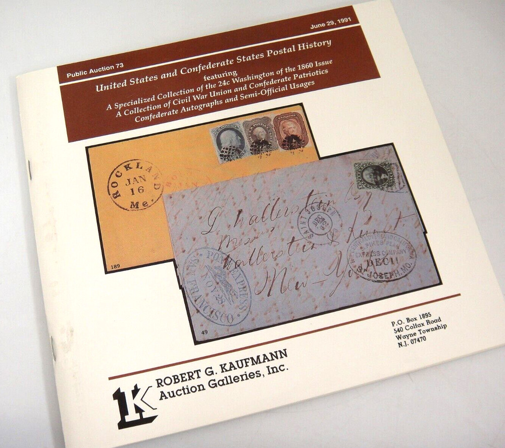 Kaufmann Stamp Auction Catalog Civil War Union Confederate States 1991