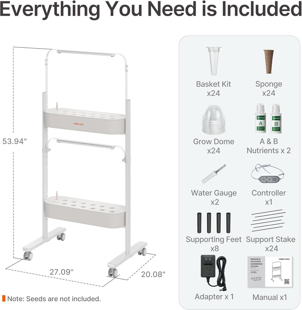 2-Tier Hydroponic Growing System with Smart Controller and Full Spectrum Lights