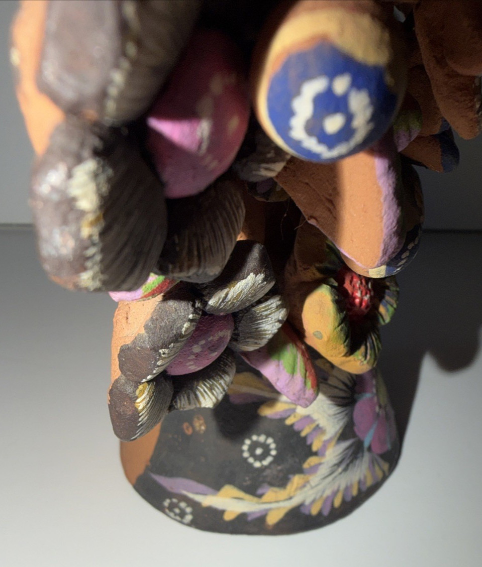 Mexican Clay TREE of LIFE Handmade Multi Color Folk Art Candelabra 12.5" Tall