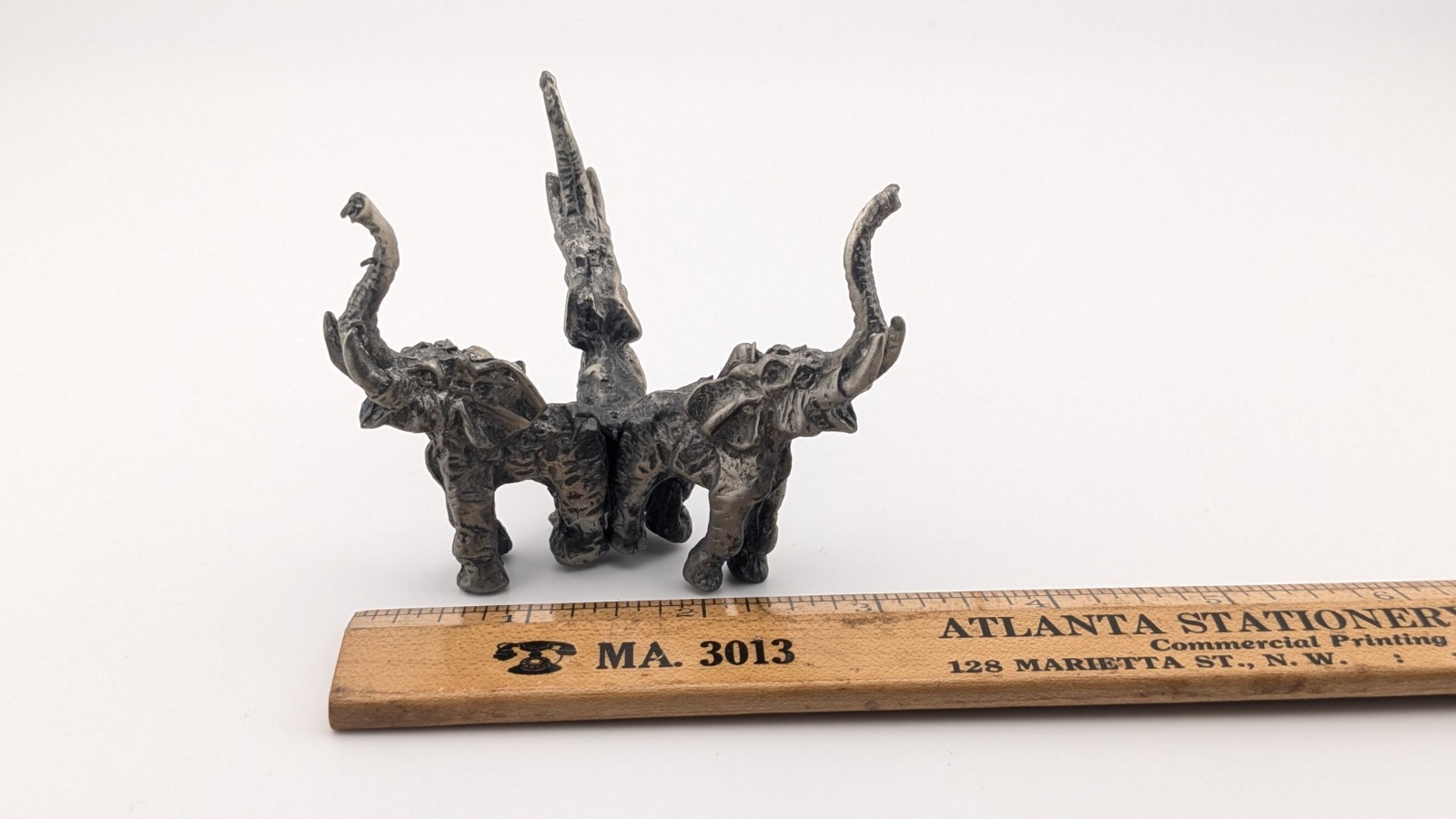 Vintage Metal Elephant Statue Figurine Three Elephants Trunk Raised Up Good Luck