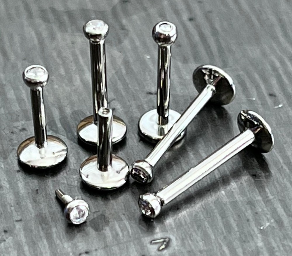 1pc Internally Threaded Solid Titanium Bezel Gem 16g Labret Monroe Stud Lip Ring