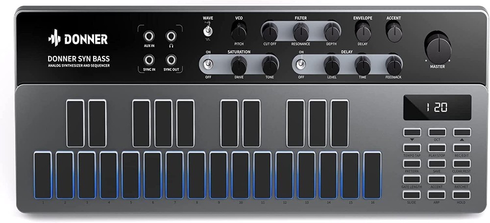 Donner B1 Analog Bass Synthesizer Sequencer 128 Patterns Memory Saturation