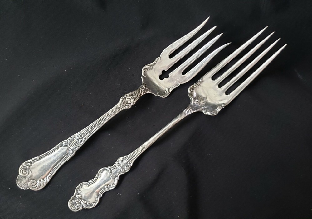Vintage Rogers Large Serving Forks Victorian Silverplate Flatware (2)