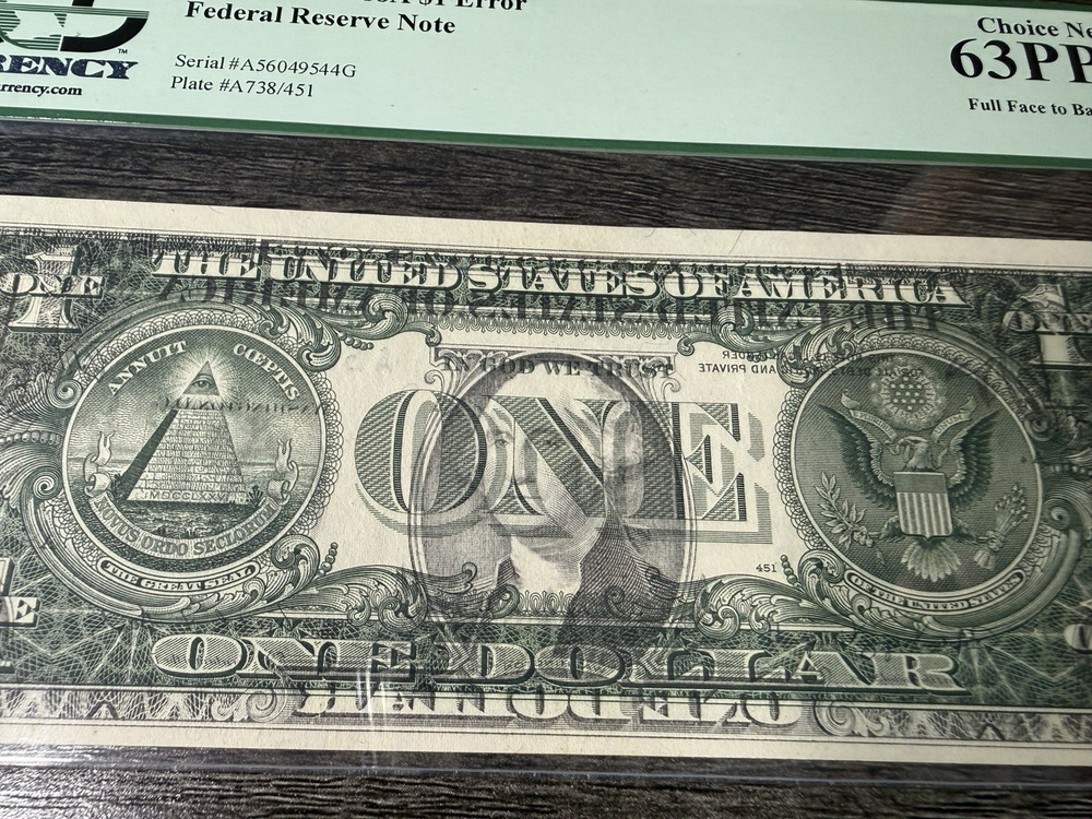1988 $1 Dollar Bill Note Full Face to Back Offset Error PCGS 63PPQ Print on Back