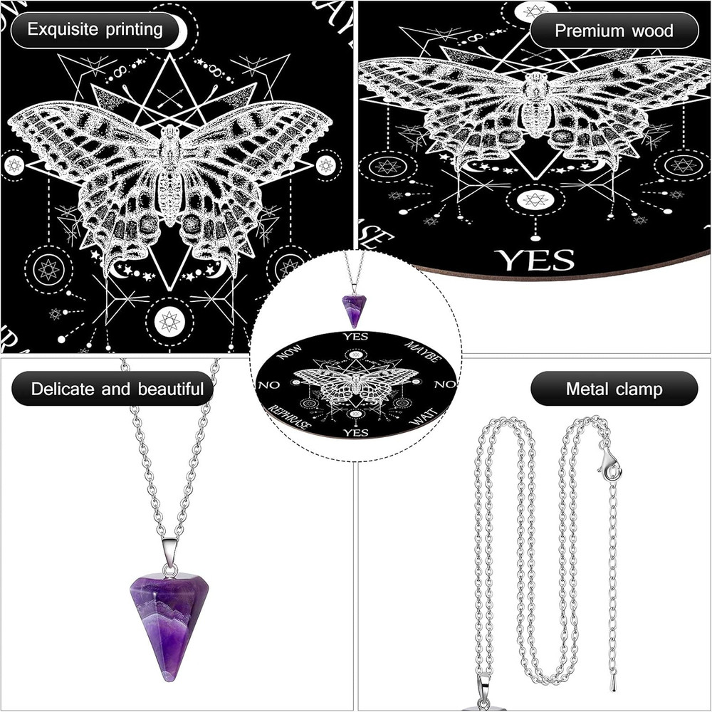 Pendulum Board Set Wooden Dowsing Divination Board Metaphysical Message with ...