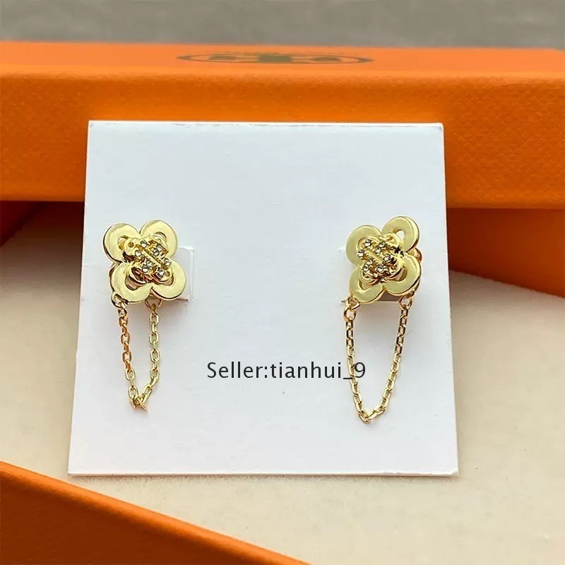 New! Tory KIRA CLOVER EARRING Gold with Jewelry Pouch Size:6.2cm