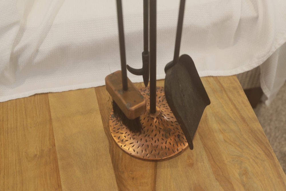 4 Piece Antique Copper Fireplace Tool Set with Solid Handles and Base
