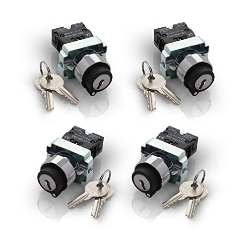 2 Position Maintained Selector Rotary Key Switch - Self-Lock Switch, 4 Pack