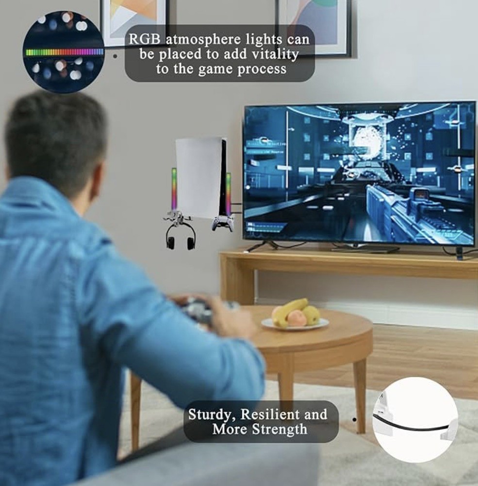 Wall Mount Holder for PS5 5in1 Sturdy Detachable Bracket Controller & Headphone
