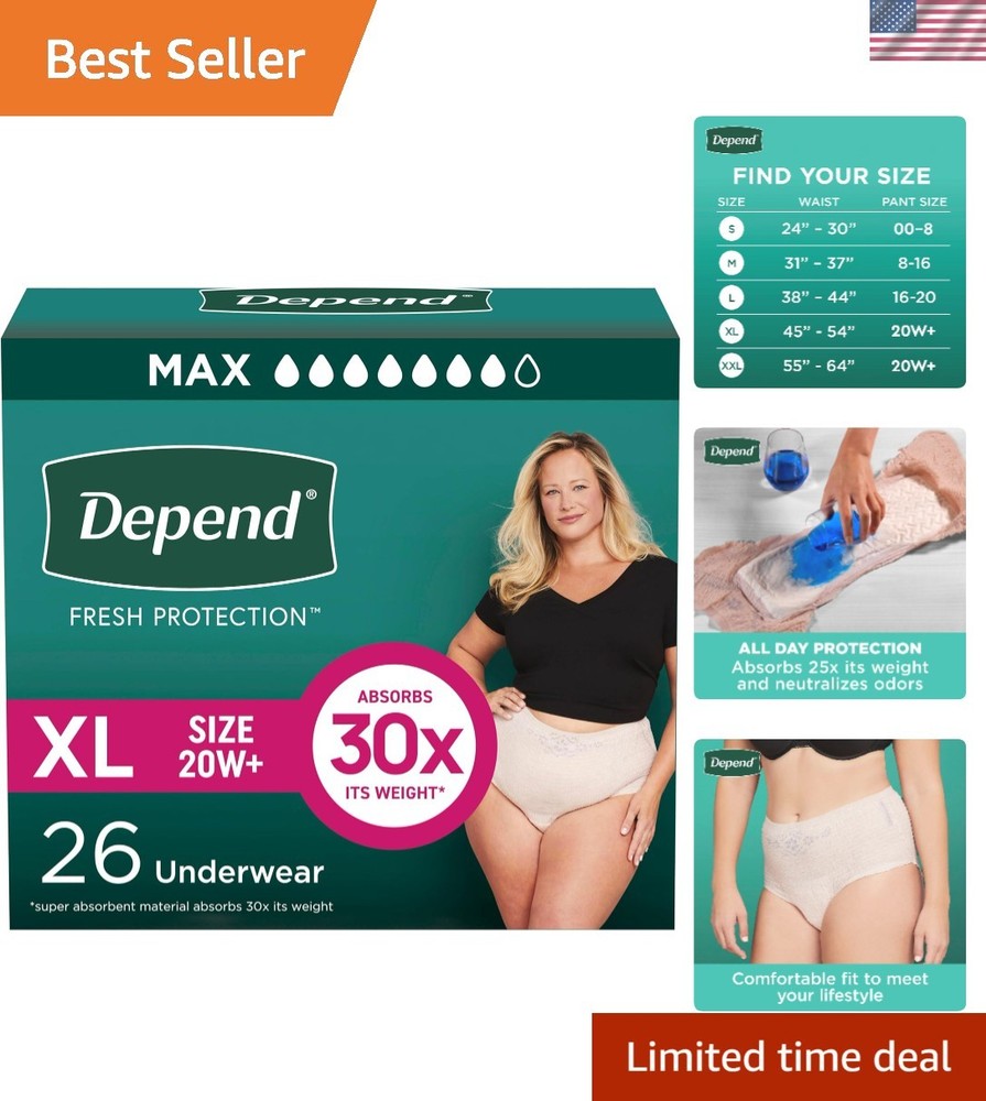 Depend Fresh Protection Maximum Absorbency Diapers - Extra-Large Blush 26 Count