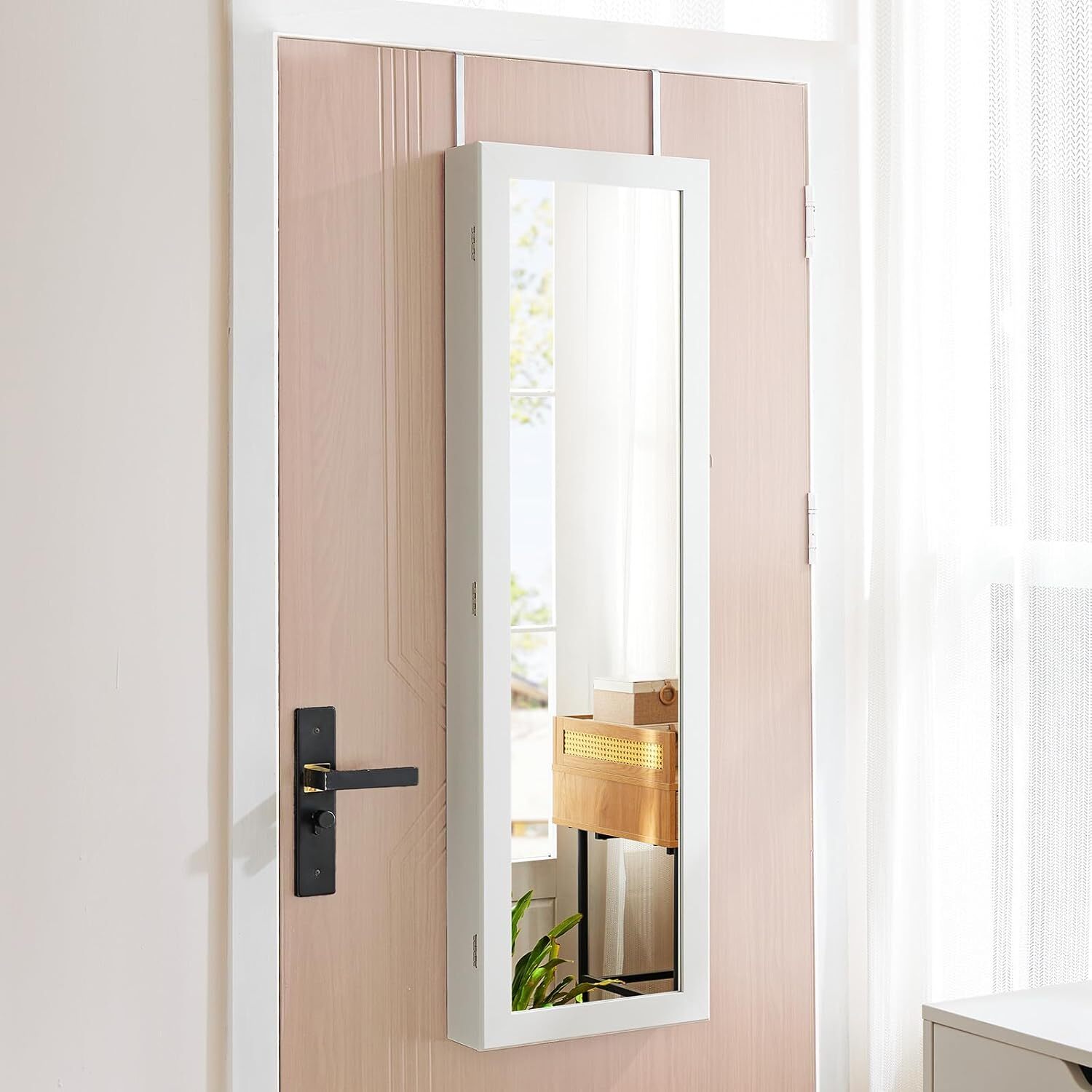 Full-Length Mirror Jewelry Cabinet Wall Door Mount Organizer Lockable Storage