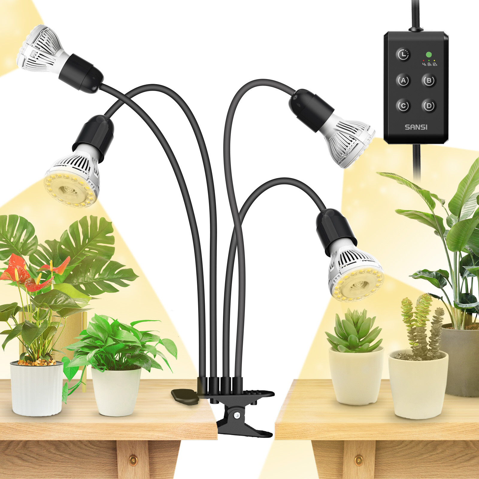 LED Grow Lights Timer 150W Full Spectrum Gooseneck Clip Plant Grow Lamp SANSI