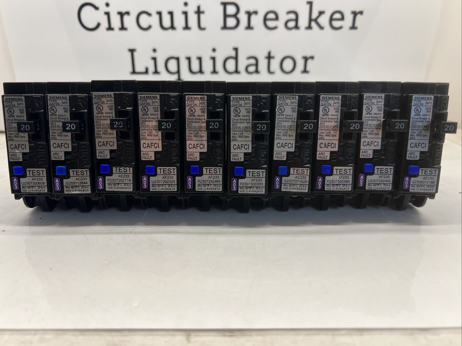 10 x SIEMENS QA120AFCN PLUG ON NEUTRAL 20A AFCI ARC FAULT BREAKERS
