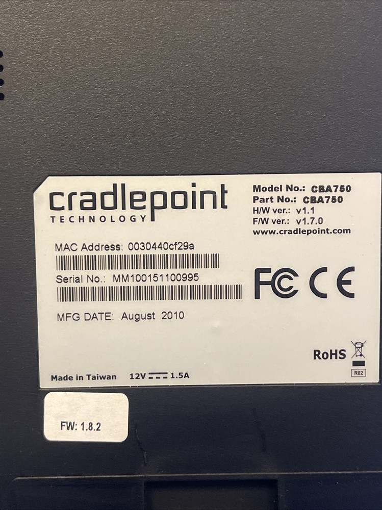 CRADLEPOINT TECHNOLOGY WIPIPE CBA750 MC200LE-VZ WIRELESS ROUTER