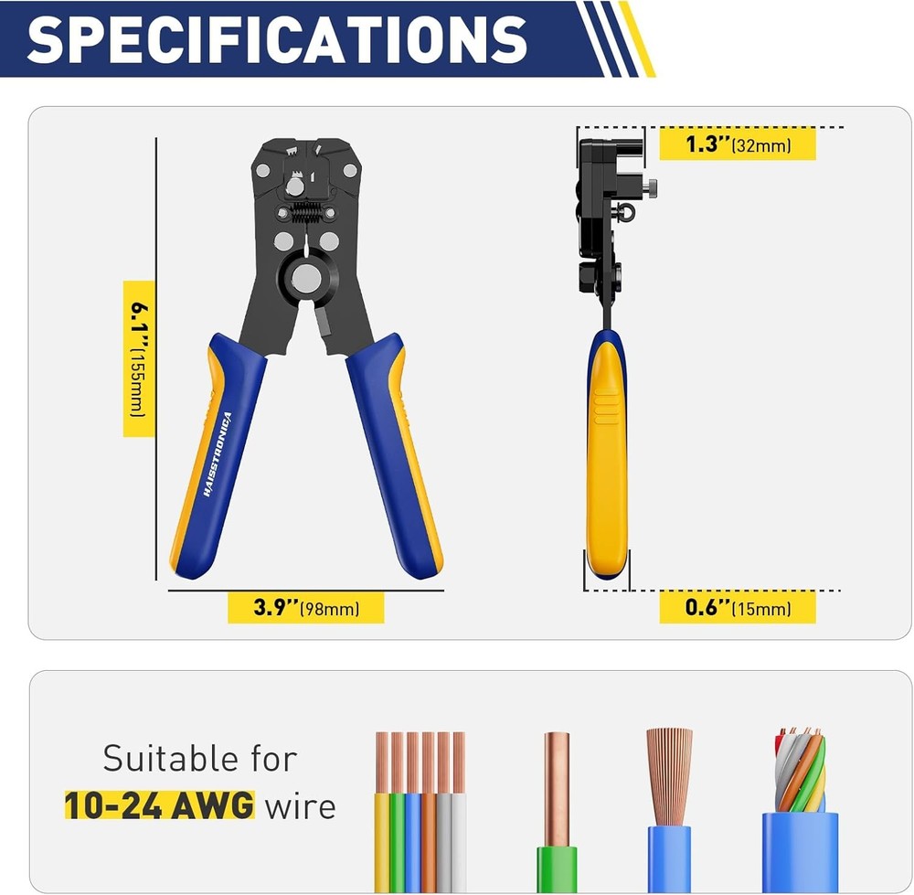haisstronica Self-Adjusting Wire Automatic Stripper, Blue and Yellow
