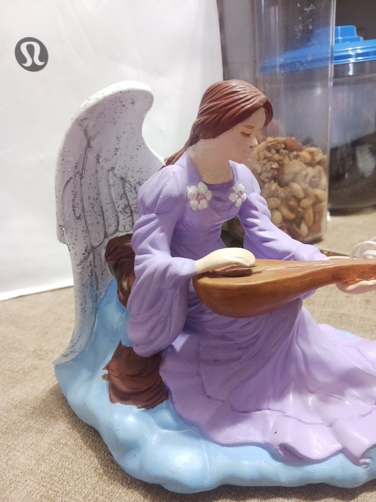 Ceramic Angle Playing Instrument Night Light With Wings Hand Painted