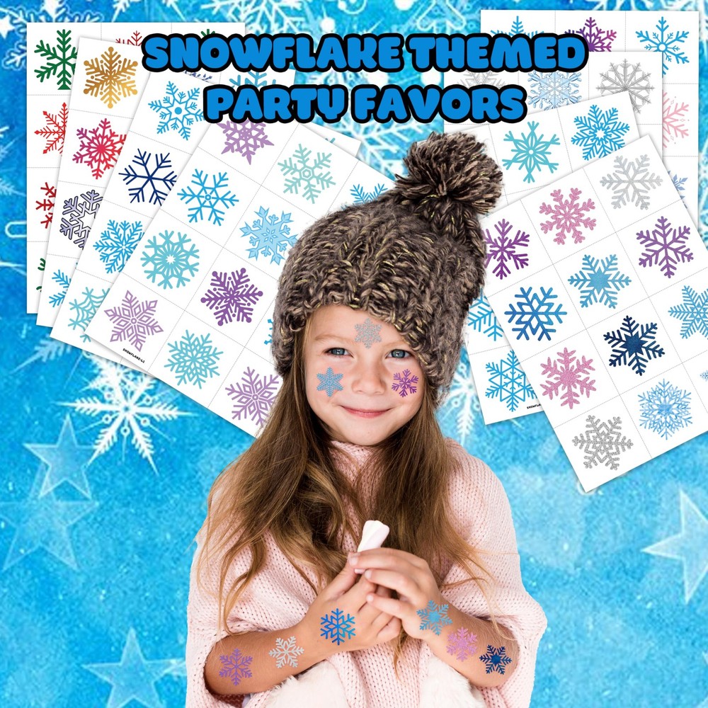 96 PCS Blue Snowflake Pre-Cut Temporary Tattoos Sticker Small, Multicolor