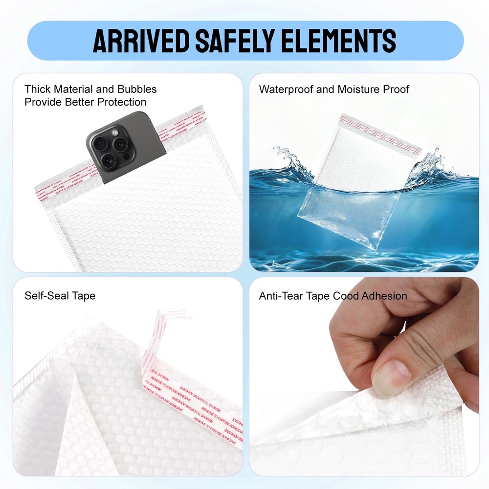 100PCS White 7"x9" Poly Bubble Mailers Padded Envelopes Packaging Bubble Pak