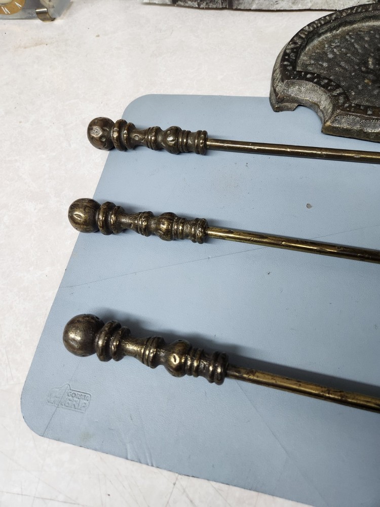 Vintage Solid Brass Fireplace Tool Set with Decorative Stand
