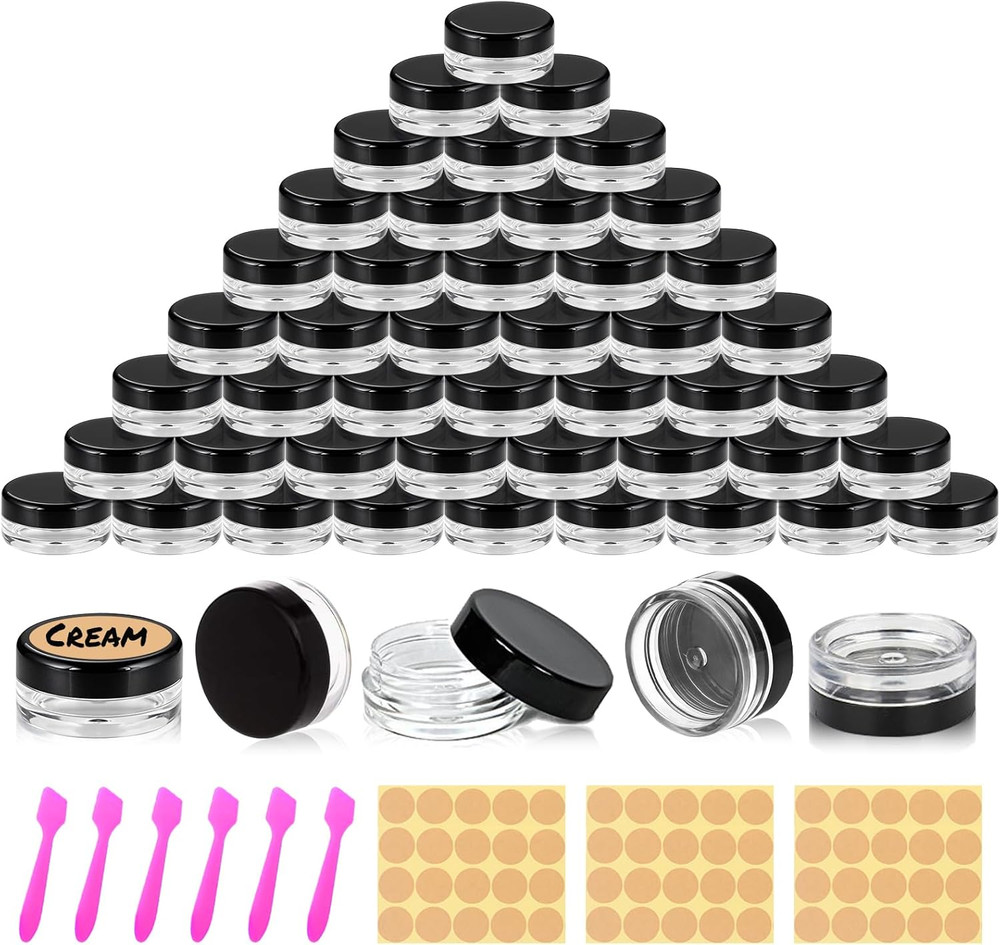 60 Pcs 3 Gram round Small Sample Containers with Lids Clear Plastic Mini Sample