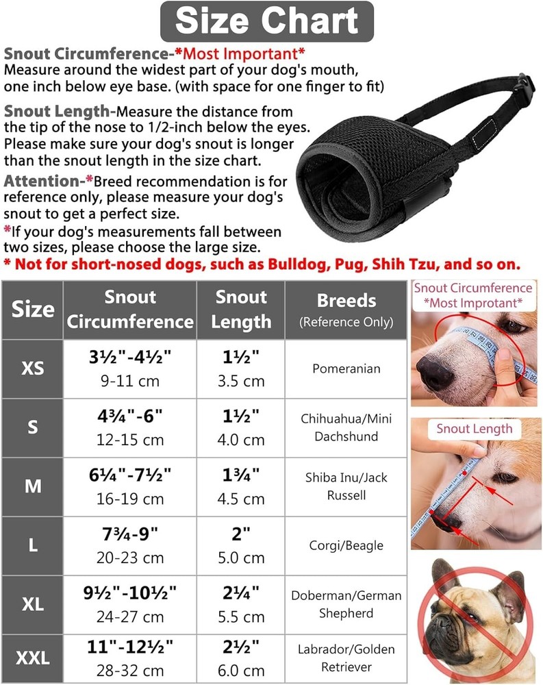 Humane Dog Muzzle for Large Breeds - Breathable Mesh, Adjustable Strap, Black, L