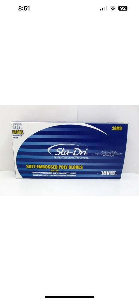 Sta-Dri Soft embossed Poly Gloves 2gm3 Size Large-100 Count