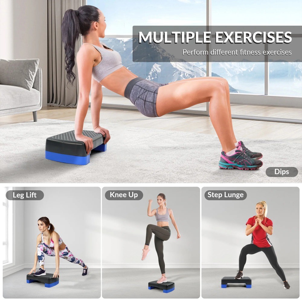 Workout Aerobic Stepper Step Platform Trainer, 18-Inch, Black/ Blue