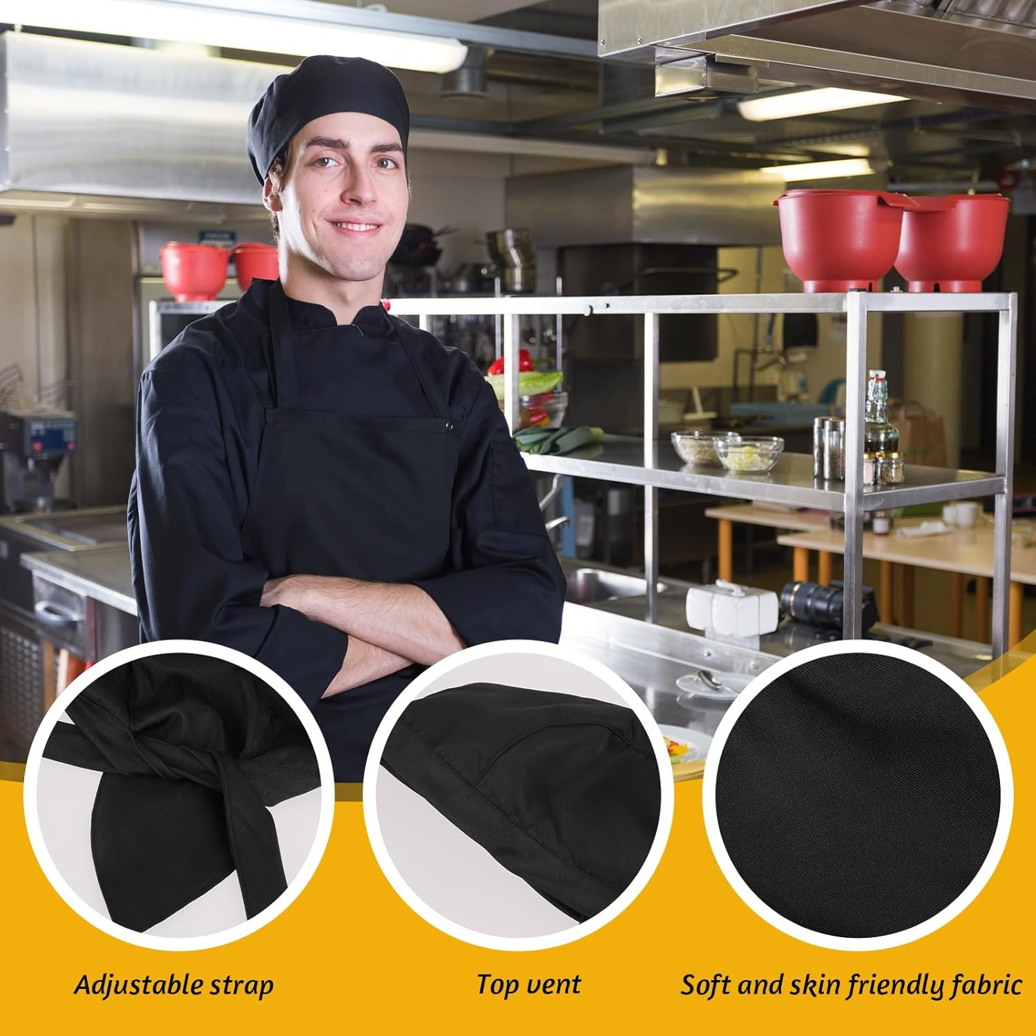 Adjustable Chef Bandanas & Skull Caps 4-Pack for Men Women