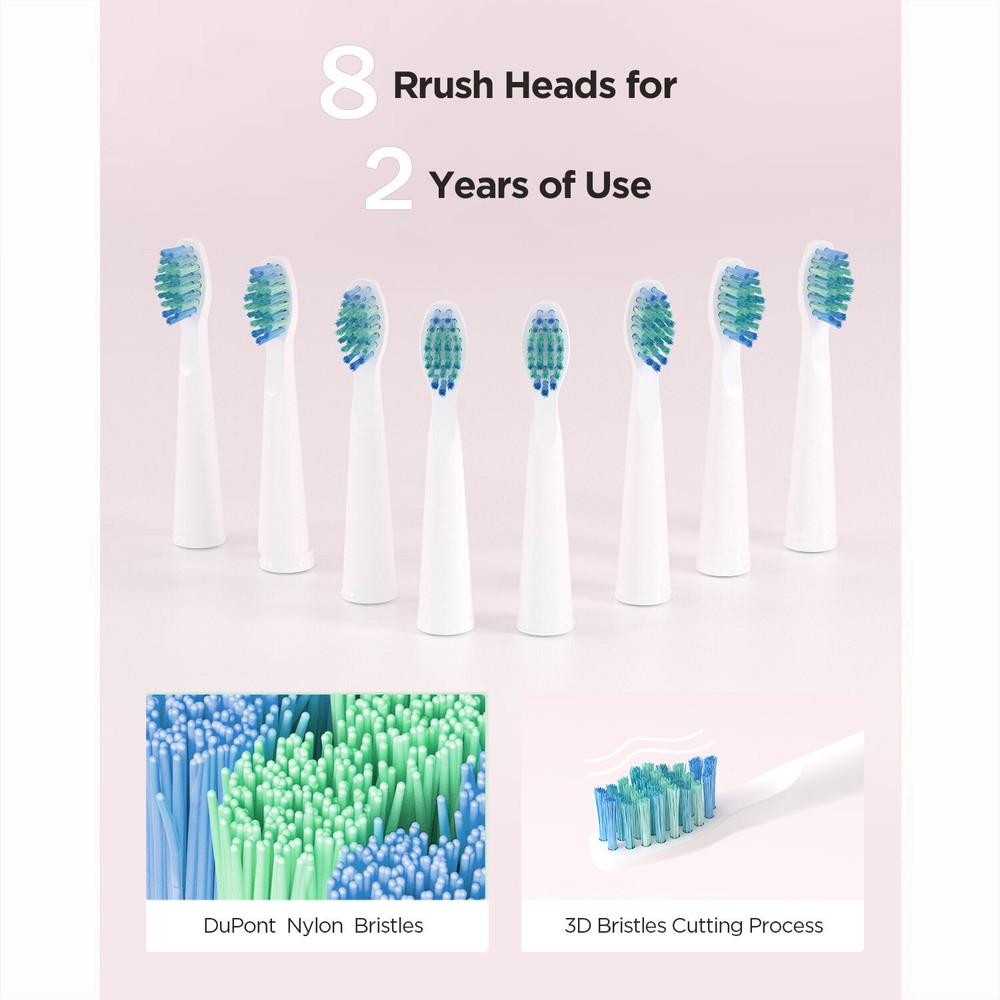 Fairywill Sonic Electric Toothbrush Rechargeable 8 Replacement Heads Smart Timer