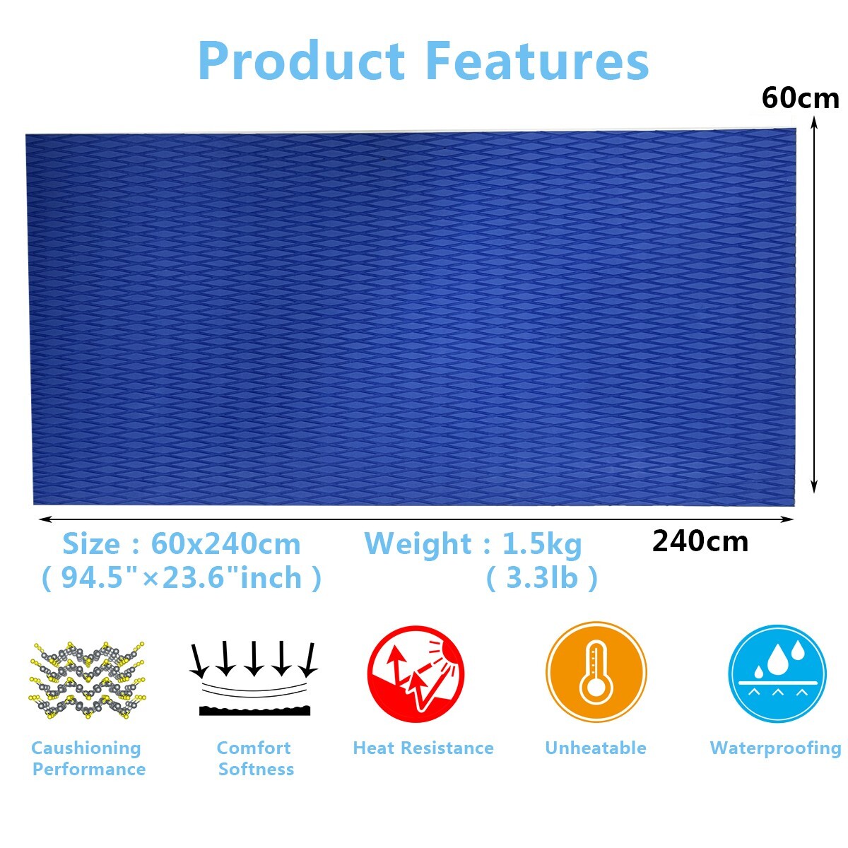 Blue EVA Foam Boat Flooring Sheet Mat 5mm Diamond Deck Grip Jet ski Traction Pad