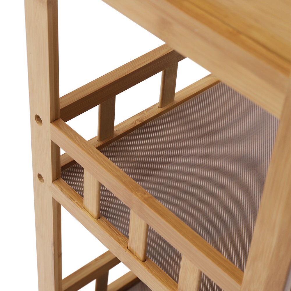 Rolling Bamboo Kitchen Cart Multi Purpose Serving Cart Storage 3 Tiers Standing
