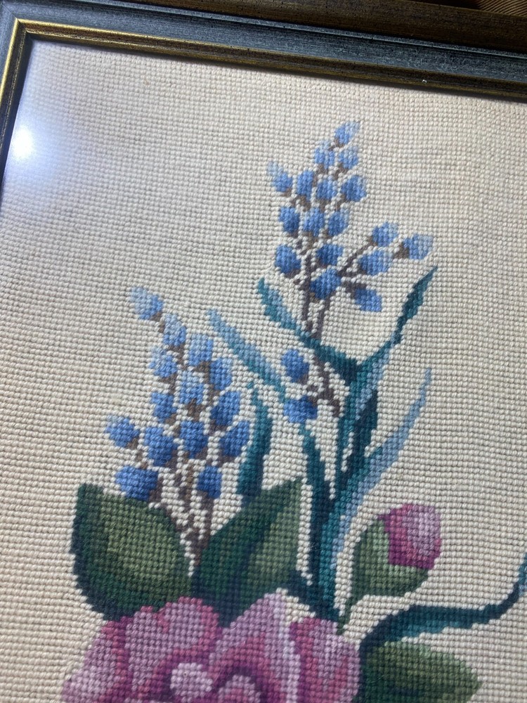 Large E.W Bailey 1966 Needlepoint "A Floral Scene" - Framed