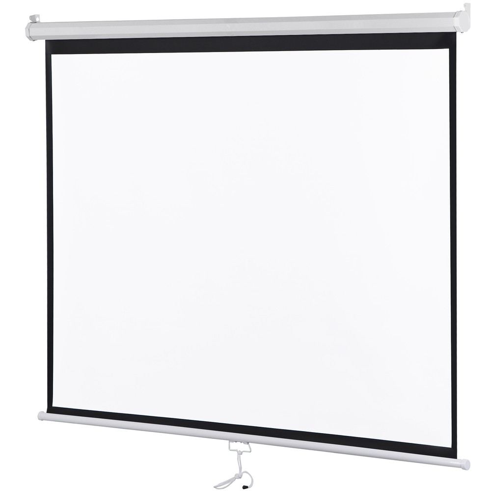 72" 4:3 HD Manual Pull Down Projector Screen Self-Locking for Home Theater White