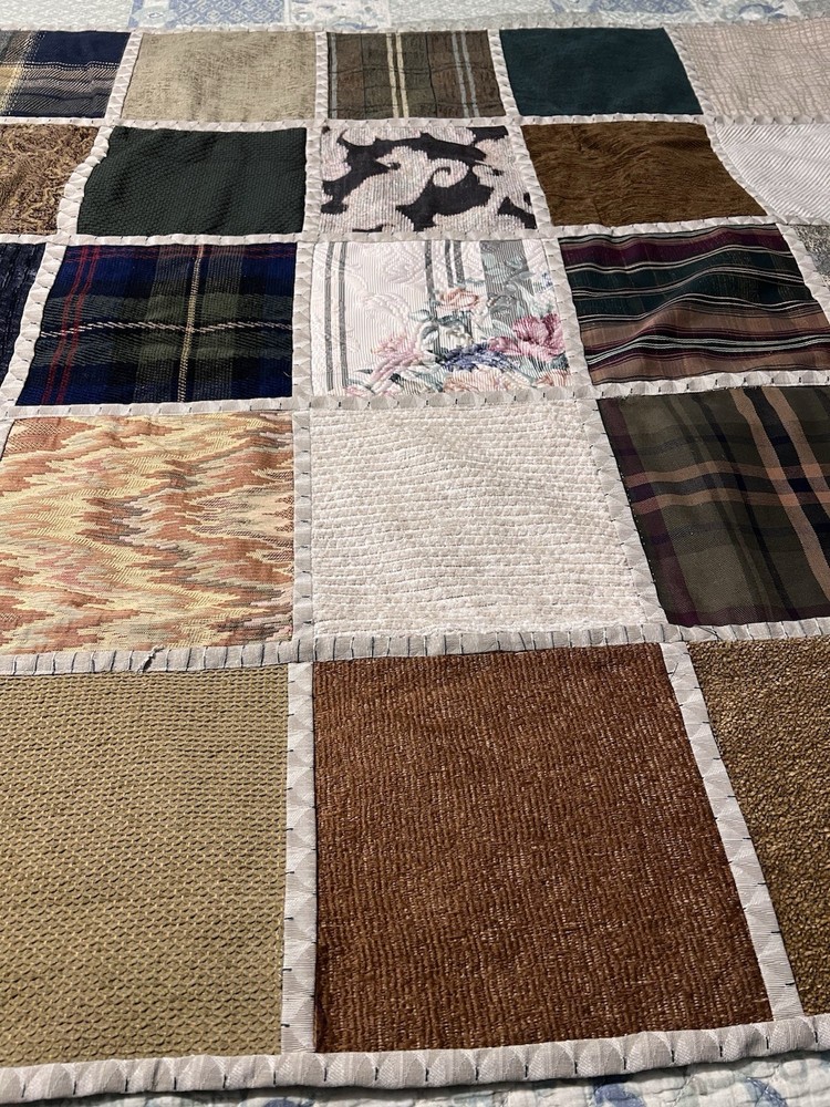 Handmade Reversible Patchwork Throw Quilt 65x47 Upholstery Tapestry Chenille Lap