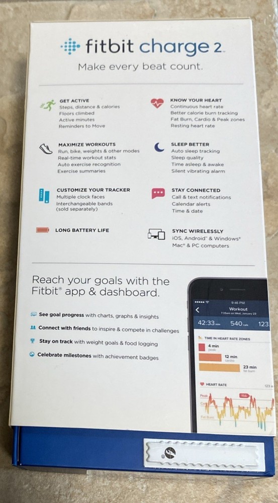 Fitbit Charge 2 Wristband Activity Tracker, Large - Blue