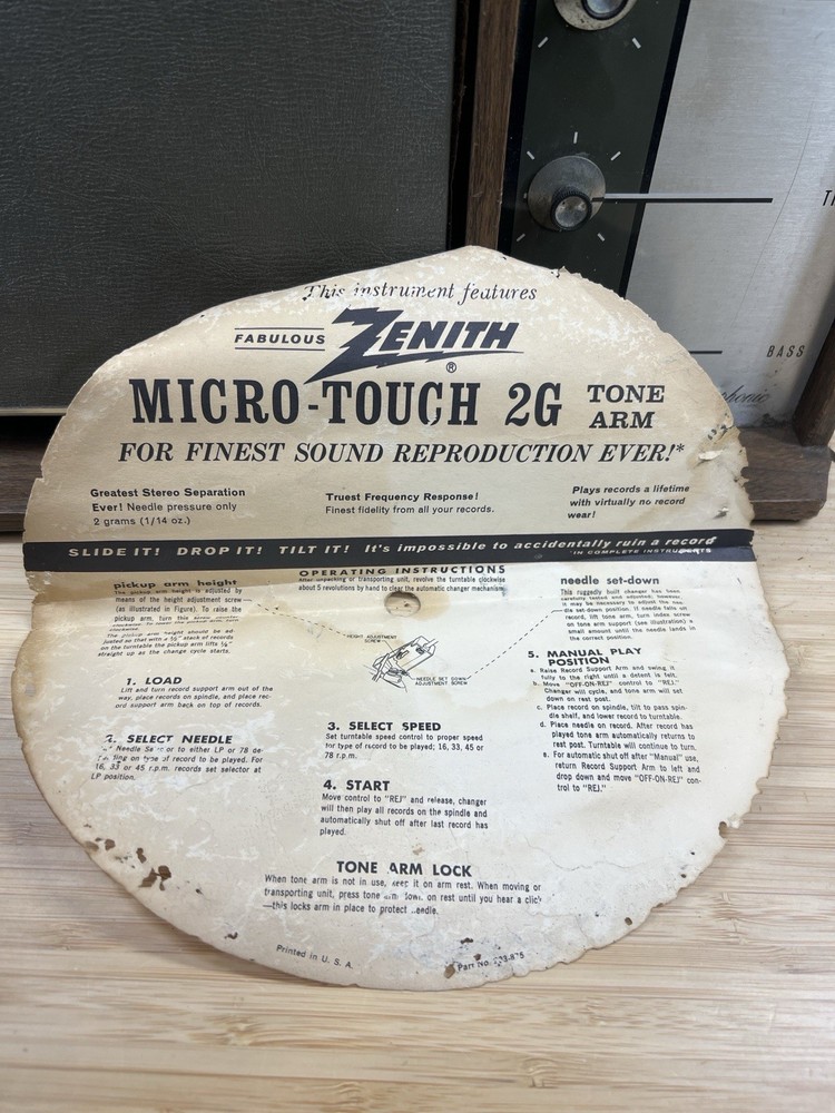 Zenith X560 Solid State Stereo Record Player Micro-Touch 2G Flip-Down Turntable