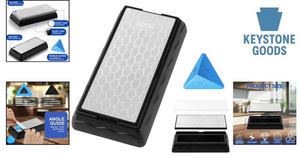 Double-Sided Diamond Sharpening Stone with Angle Guide & Storage