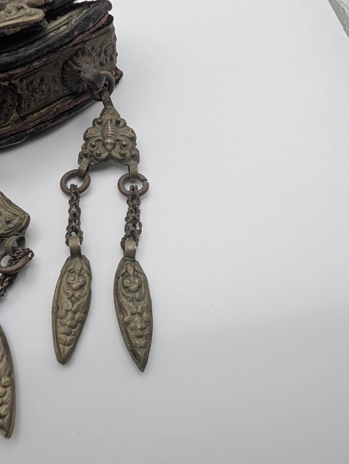 Antique 19thC Tibetan Chakmak Tinder Pouch & Matching Leather Belt Strap Set