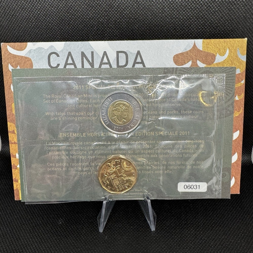 Rare Error Package Canada 2011 Uncirculated Special Coin Set Wrong Side $1 & $2