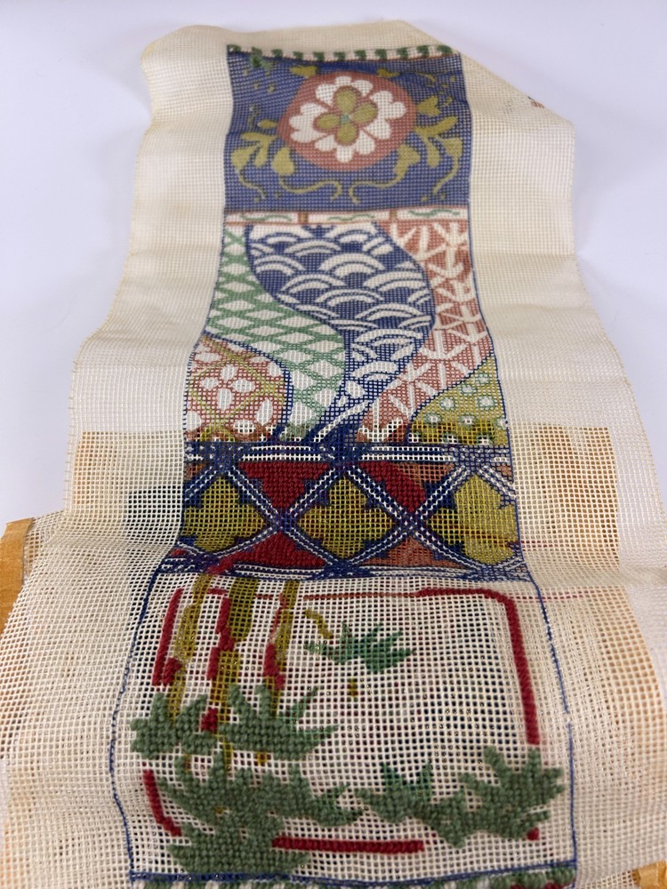 Asian Bell Pull Style Brunswick Needlepoint Tapestry Canvas Partially Completed